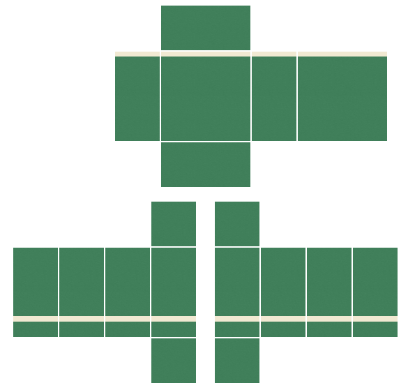 Classic forest green Roblox shirt template with a contrast collar and sleeve bands, 585x559