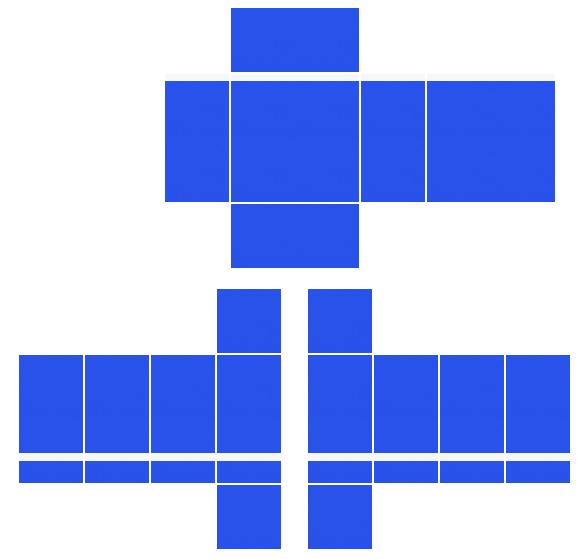 Classic royal blue Roblox shirt template with a contrast collar and sleeve bands, 585x559
