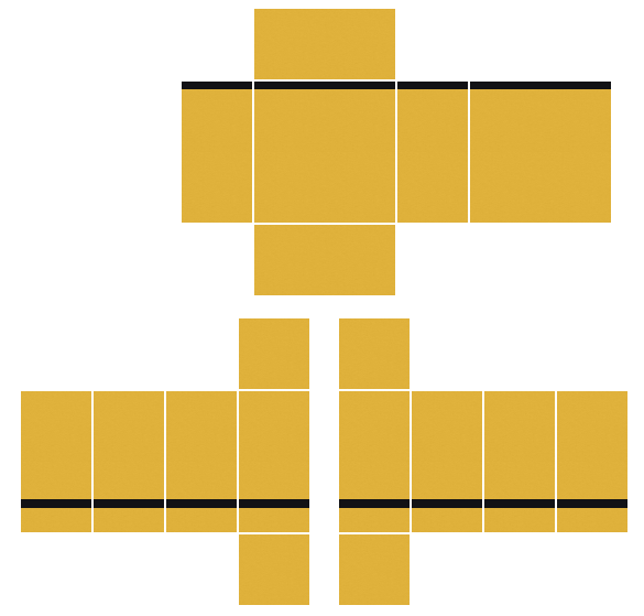 Classic sunflower yellow Roblox shirt template with a contrast collar and sleeve bands, 585x559