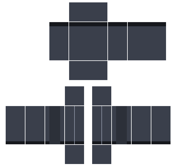 Graphite grey cargo pants Roblox template with a black waistband, side pockets and cuffs