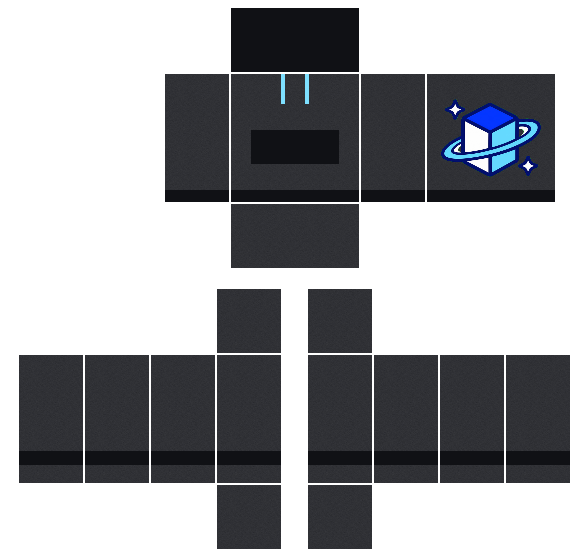 Black hoodie Roblox shirt template with a blue cube planet graphic on the back, 585x559