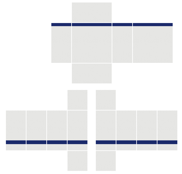 White ringer Roblox shirt template with navy collar and sleeve cuffs, 585x559