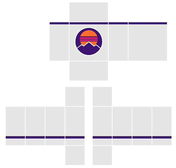 White Roblox shirt template with a retro sunset mountain badge on the chest, 585x559